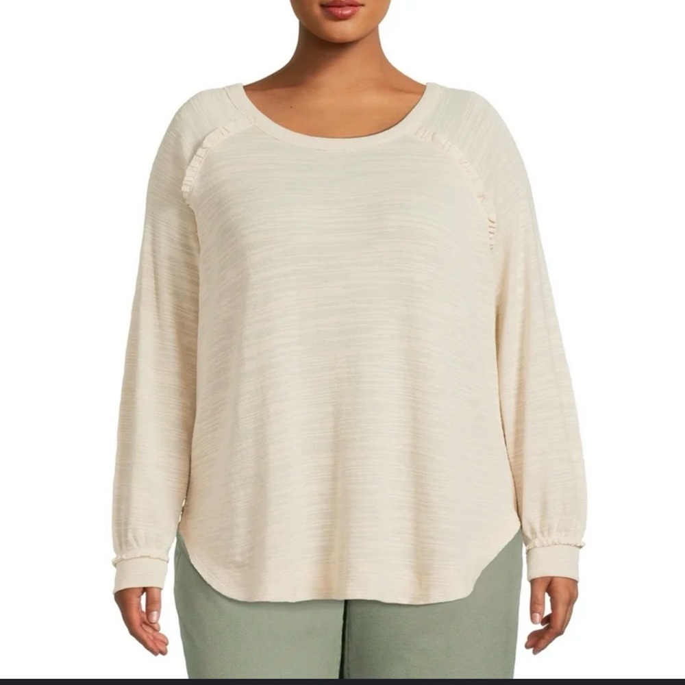 Terra & Sky Women's long sleeve top shirt with ruffles woman’s size 4X 28W 30W
